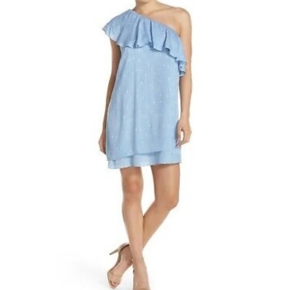 Charles Henry One Shoulder Diamond Dots light Blue Dress, Size M - Picture 8 of 16